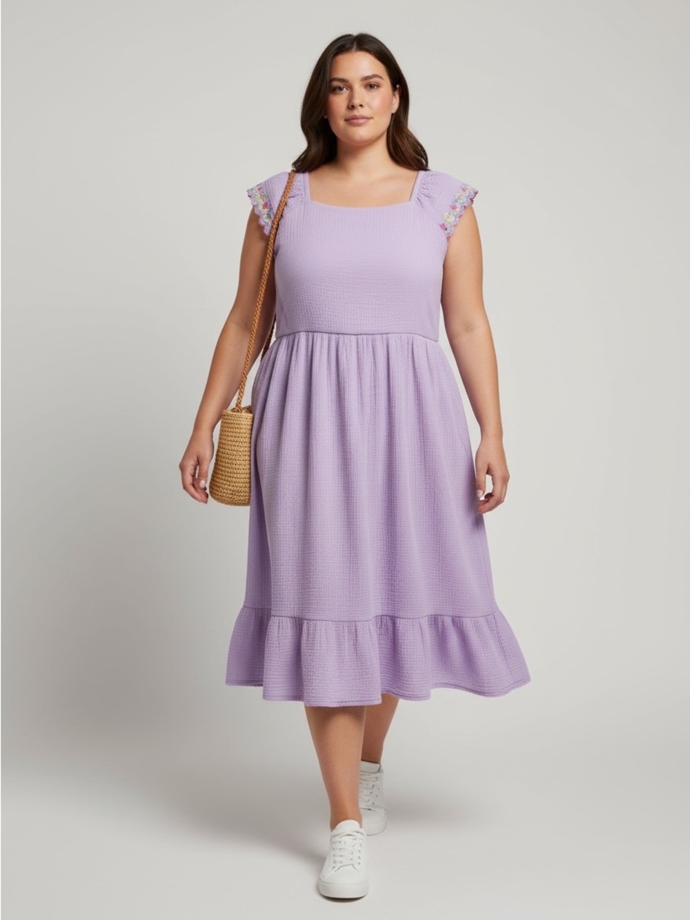 Lavender Purple Gauze Embroidered Flutter‎ Sleeve Midi Dress Girls junior 16/18